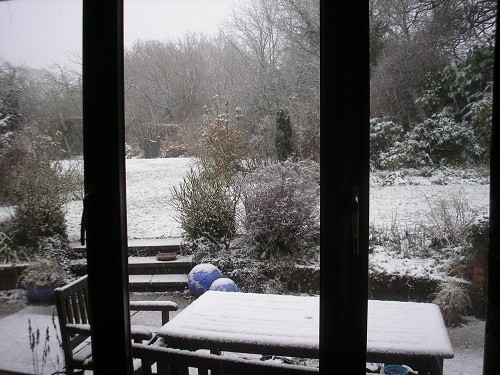 From the side window of the dining room.
