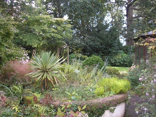 From the side, looking towards the back.